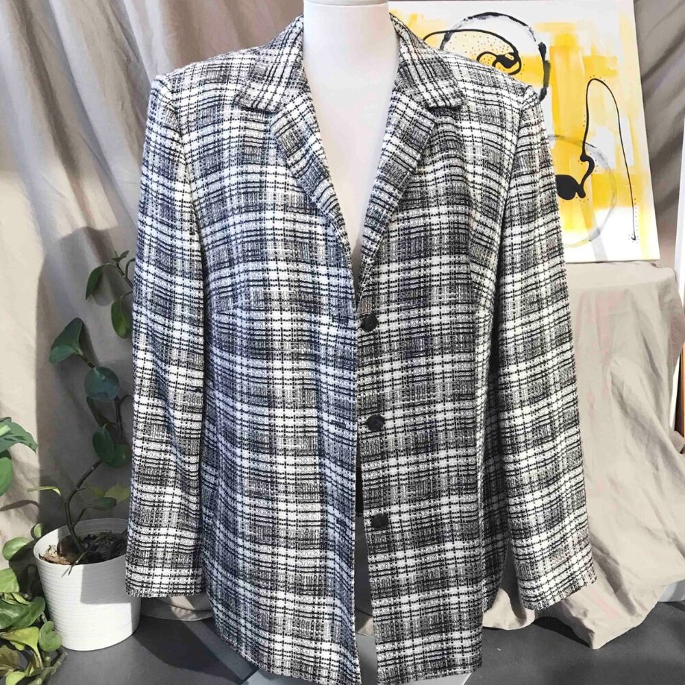 Gerry Weber plaid tweed blazer in black white and grey